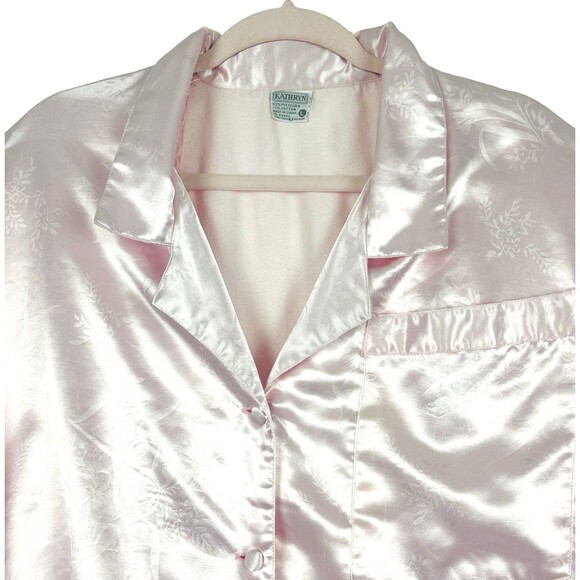 VTG KATHRYN Satin Light Pink Pajama Set Womens SZ LG Sleepwear Loungewear Retro - Picture 8 of 16
